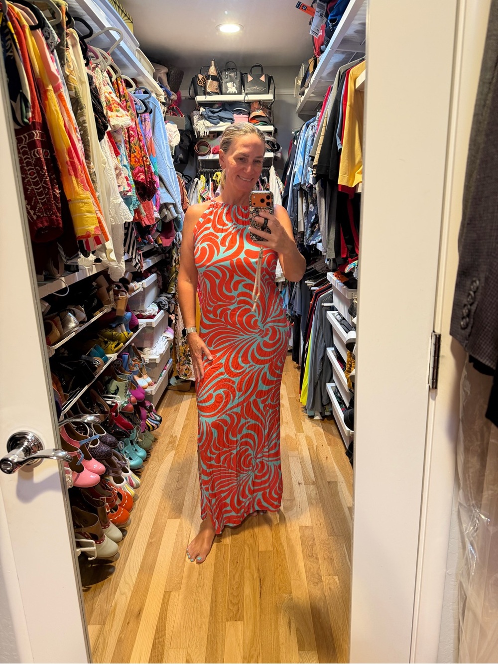 Escapada Living Red & Aqua Swirl Maxi Sun Dress Women’s Small